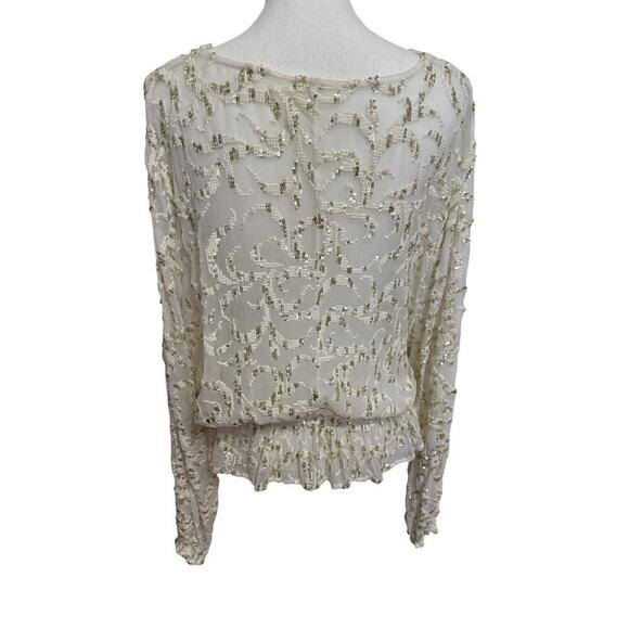 Free People Gold Sequin Blouse Top Sheer Size Small Party - Picture 6 of 10